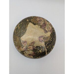 Vintage Brass Cloisonné enamel Lidded 3.75" Trinket Dish Art Nouveau style